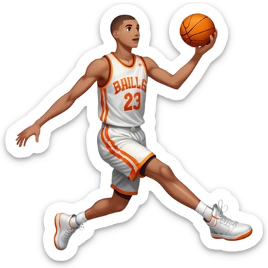 An icon showing a close-up of a basketball player in mid-air, performing an impressive dunk, inspired by NBA 2K25. The player is focused, with the ball in hand and the court in the background. Bright lights emphasize the action and excitement. Transparent background. sticker