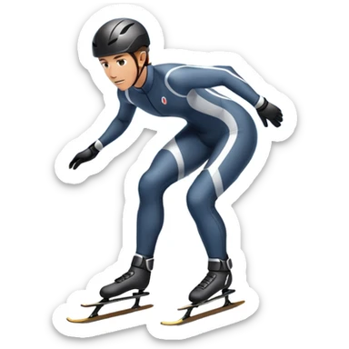 An icon showing a grand arena, snow-covered mountains in the distance, and a crisp blue sky. professional speed skater leaning into a turn on a polished ice track, dressed in a sleek suit and helmet. Transparent background highlights speed and precision. sticker