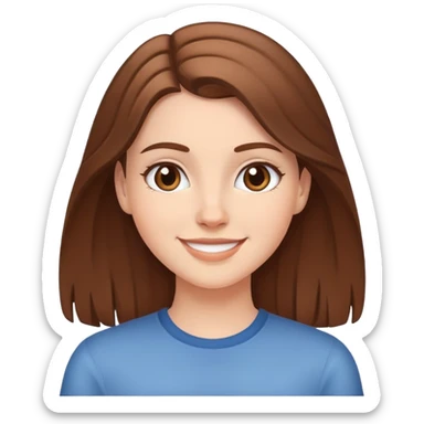 White girl with brown hair, friendly smiling face sticker