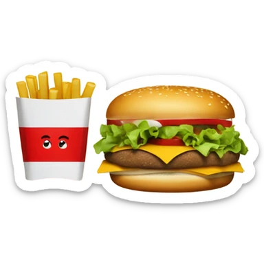 Cheeseburger, French fries, and a coke sticker