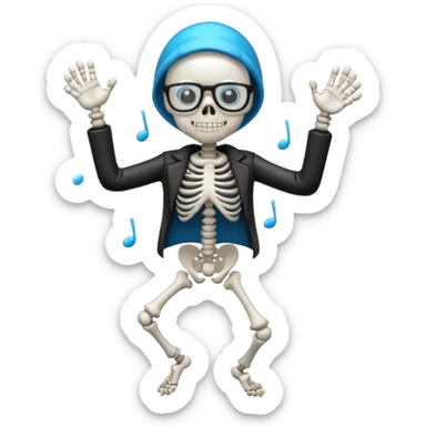 Skeleton wearing glasses and dancing in the rain sticker