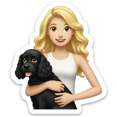Blonde girl holding a Black Cocker spaniel sticker