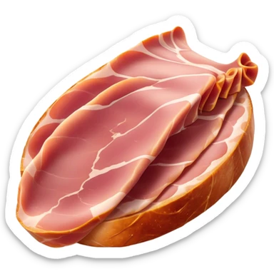 Cinematic Realistic Jam√≥n Serrano Dish Emoji, depicted as delicate, air-cured ham sliced thinly rendered with detailed textures and natural, inviting lighting. sticker