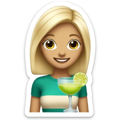 Cute blonde with medium length hair holding a margarita sticker