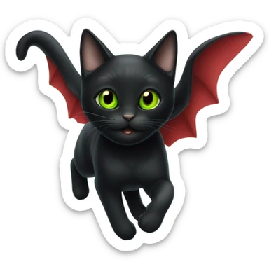 Greeen eyed black cat full body flying in the sky red shoes  sticker