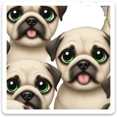 2 Baby pugs 1 with green eyes and 1 with blue  sticker
