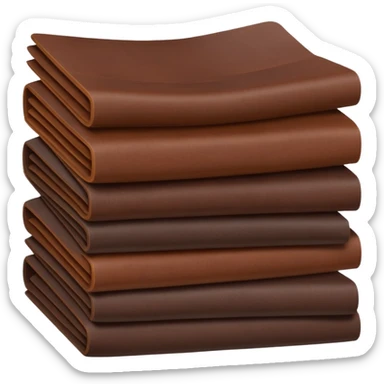 Apple-style 3D emoji of stacked folded sheets of leather fabric, soft but thick texture, dark brown or black, neat industrial look, shown like folded textile. sticker