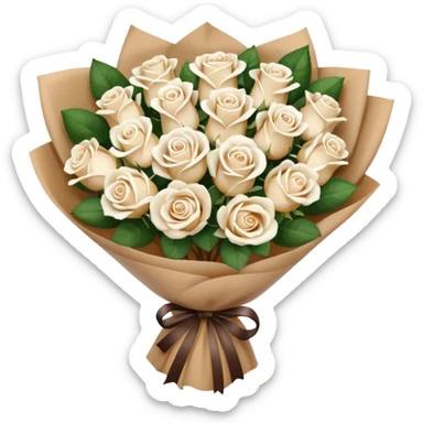 white roses bouquet in brown paper sticker