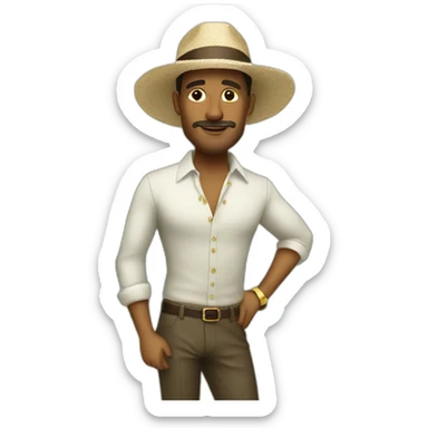 A man, elegant, a little crazy, on a desert island drinking cocktails sticker