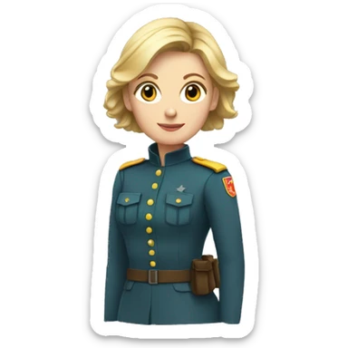 White woman, young, with her hair gathered with a low bun, dressed as a civil guard sticker