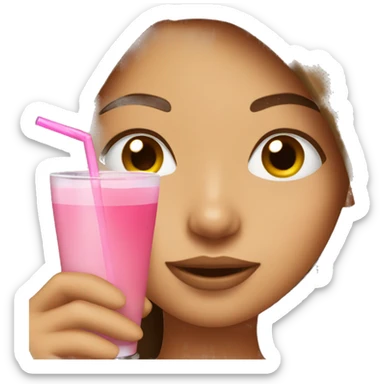 tan girl with brown straight hair drinking a pink drink sticker