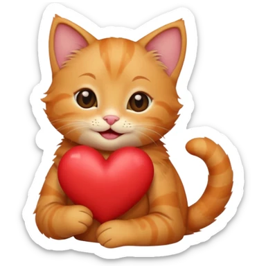 The ginger kitten is hugging a heart, very happy and smiling, he has a very beautiful face. sticker