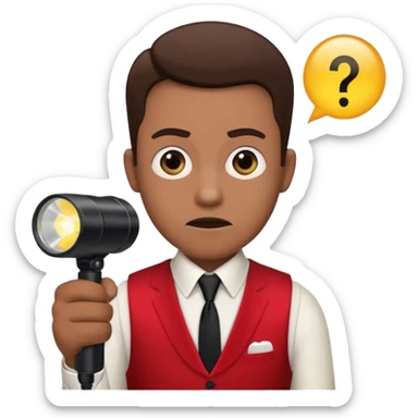 Movie theatre usher in red vest and black tie with flashlight looking scared sticker