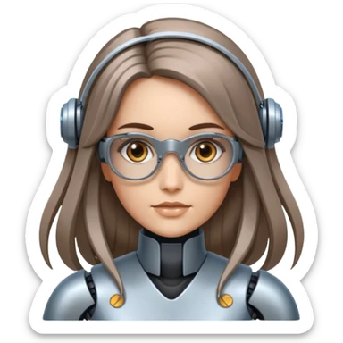 young robot woman librarian long hair sticker