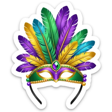 headband decorated with Mardi Gras feathers and beads sticker