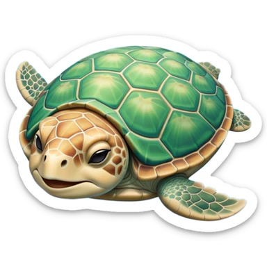 Meme-Worthy Cute Sleeping Sea Turtle Portrait Emoji, Head resting peacefully with a contented smile, showcasing a stately, patterned shell and a smooth, ancient body with eyes gently closed in serene slumber, Simplified yet adorably endearing features, highly detailed, glowing with a soft, drowsy oceanic light, high shine, relaxed and utterly lovable, stylized with an air of playful laziness, soft glowing outline, capturing the essence of a sleeping sea turtle that feels destined to become the next viral icon of adorable rest! sticker