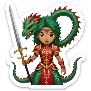 Fierce Latina in armor with a sword after a battle cutting off the head of a hydra sticker