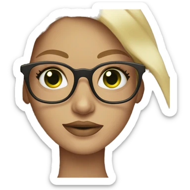 Blond long hair girl with green eyes makeup artist with glasses sticker