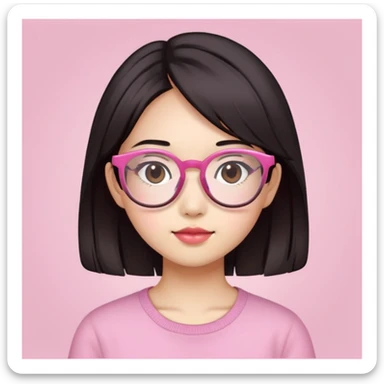 Asian girl with pink glasses and dark brownish blackish hair sticker