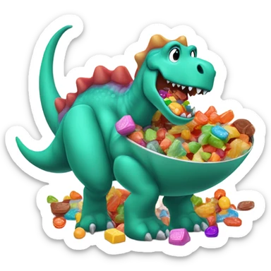 dinasour eating candy from a bowl sticker