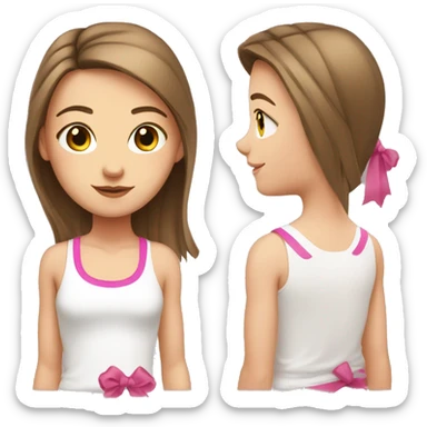 white Girl, white tank top, straight brown hair with pink ribbon sticker