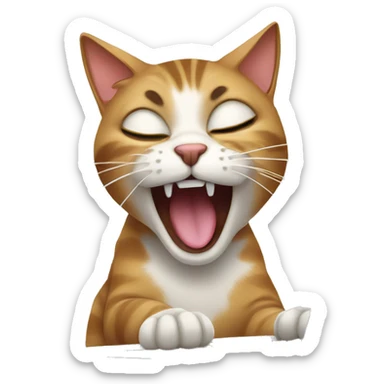 Cat yawning on laptop  sticker