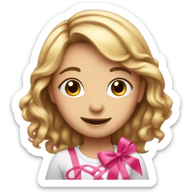 happy cute girl with pink ribbon  sticker