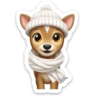 fawn wearing a white scarf and a white toque  sticker