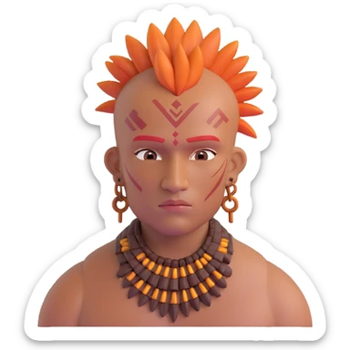 indigenous man with mohawk hairstyle and reddish-copper skin tone, strong facial features sticker