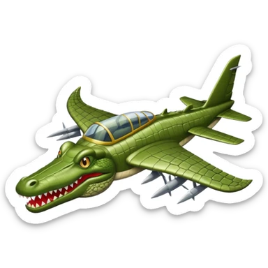 Un cocodrilo con cuerpo de avion de gerra sticker