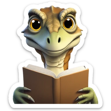 velociraptor reading a book, very cute, simplistic design, logo sticker