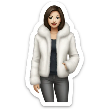 Russian pretty woman brunette white fur jacket  sticker