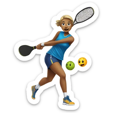 Female Pickleball player hitting a Pickleball sticker