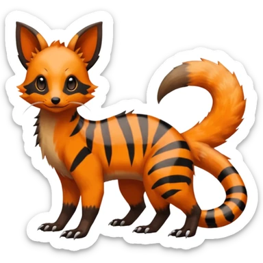Rare warm-colored exotic cute epic aesthetic colorful Salandit-Eevee-Civet-species-Fakemon-hybrid-creature, with markings, full body sticker