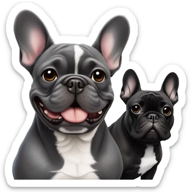 dark gray french bulldog happy alongside a black brindle French bulldog, best friends sticker