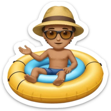 a man floatin on water while sitting on a tube sticker