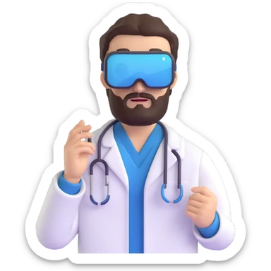 man doctor with dark brown hair and beard in metaverse virtual reality sticker