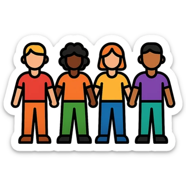 a group of diverse people holding hands, flat modern icon style, symbolizing unity for Pride Month sticker