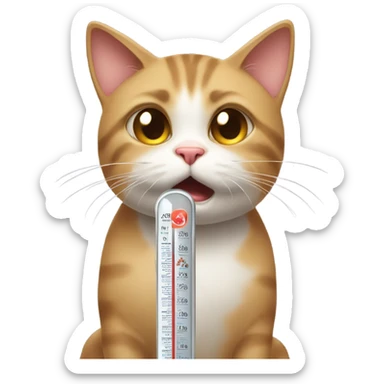 cat with sad face and a thermometer in its mouth sticker