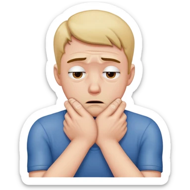 A man chocking himself with his hands while sad sticker