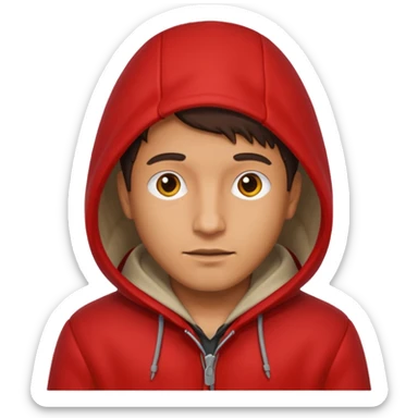 Man in red coat, hood down sticker