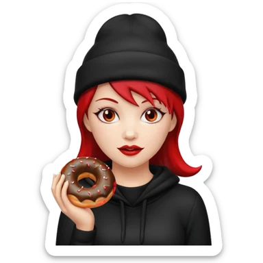 female devil wearing beanies holding donut sticker