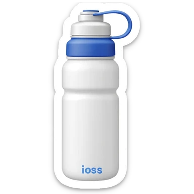 white water bottle with white lid, white handle strap sticker