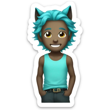chibi cyan hair boy with wolf ears happy sticker