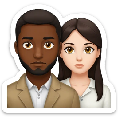 Black bold guy with black eyes and white brunette girl with hazel eyes sticker