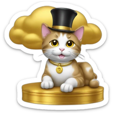cat secretary sitting on top of the gold cloud sticker