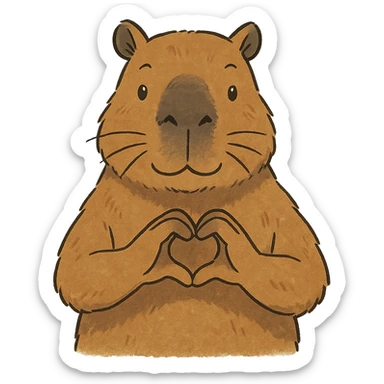 ghibli style capybara making a heart with his hands sticker