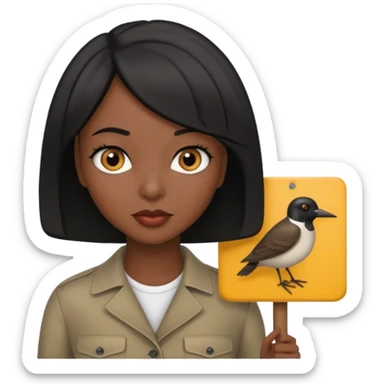 Dark skin woman with black bob in hair holding sign that says snipe  sticker