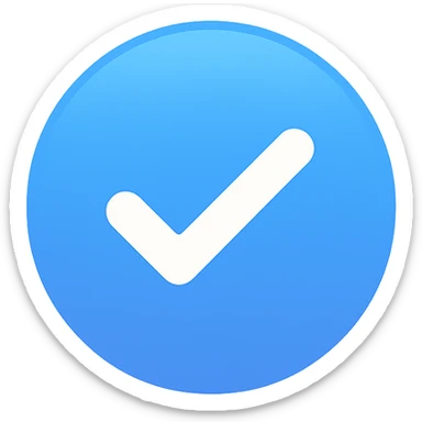 Instagram blue tick badge, glossy and vibrant, circular, no text, transparent background sticker