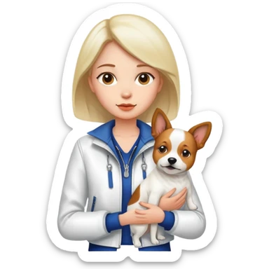 Girl with white jacket with dog sticker